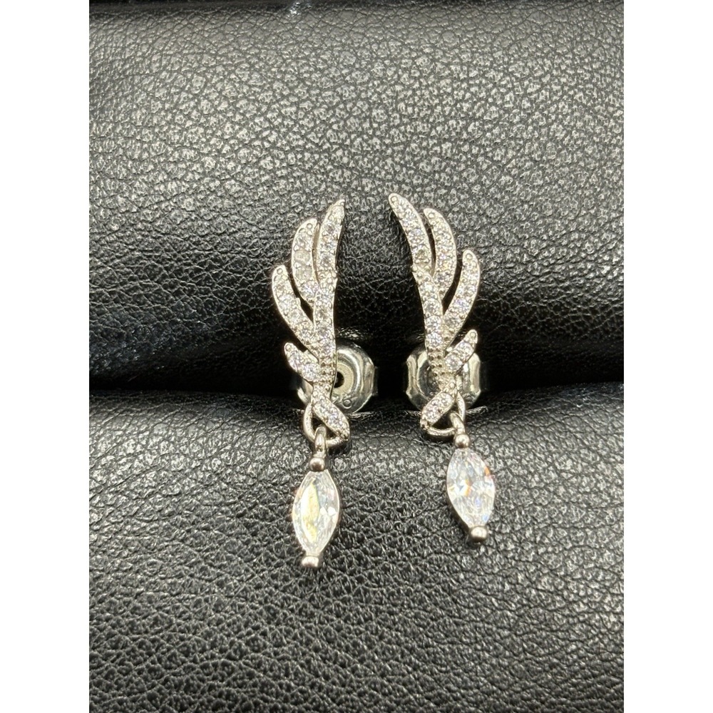 EUC Sterling Silver Cubic Zirconia Angel Wing Earrings 925 G24
